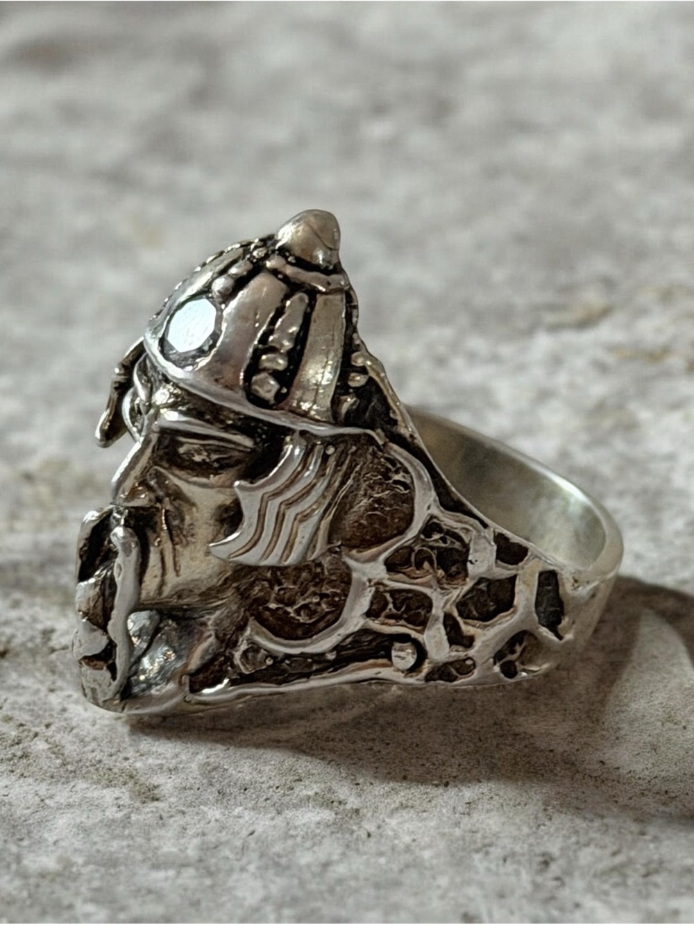 Vintage Handcrafted .925 Sterling Silver Warrior Head Statement Ring — 0.639 ozt